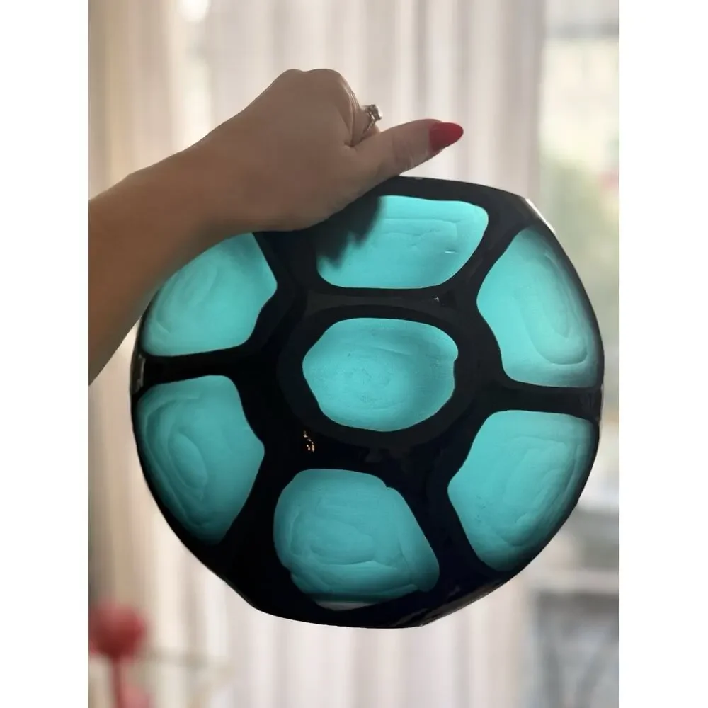 Vintage Murano Battuto Eclectic Glass Vase Turquoise Black Italian Art Glass
